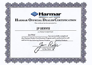 Kopie Osvědčení - Certifikát o školení autorizovaného servisu - Harmar